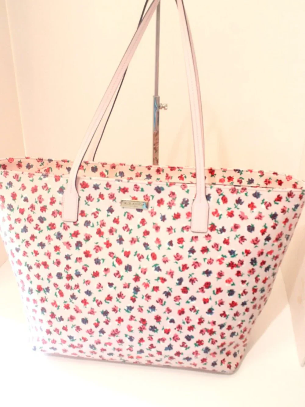Kate Spade Pastel Pink Floral, Double Handle Tote, Gold Hardware, Zipper Closure